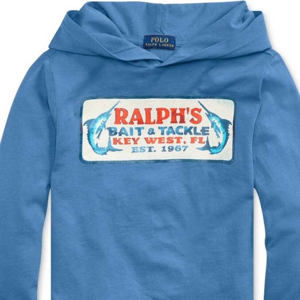 Polo Ralph Lauren Boys Blue Cotton Long Sleeve Graphic Jersey Hoodie Size 3/3T
